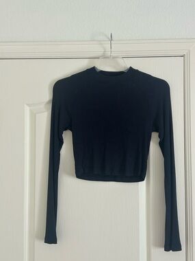 Beyond Yoga Navy Ribbed Cropped Long-Sleeve Top